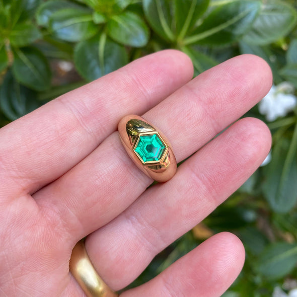 Colombian Emerald Hexagonal Signet Ring