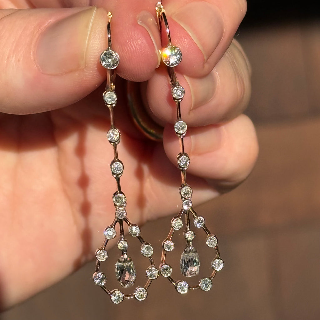 Antique Edwardian Briolette Diamond Earrings