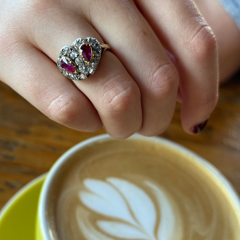 Victorian Double Heart Ruby Ring