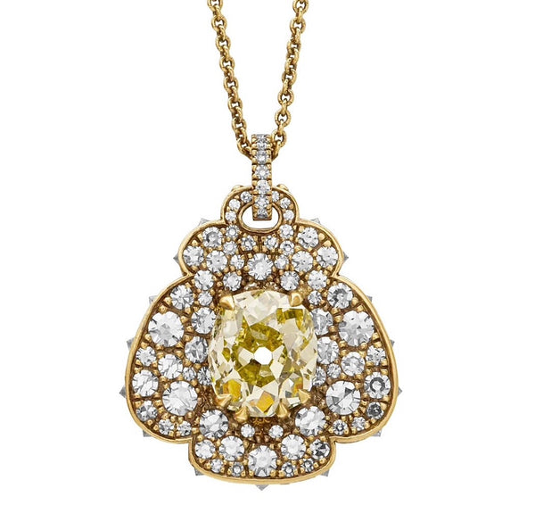 Andrea Capello Flower Pendant with Fancy Yellow Old Mine Cut Diamond
