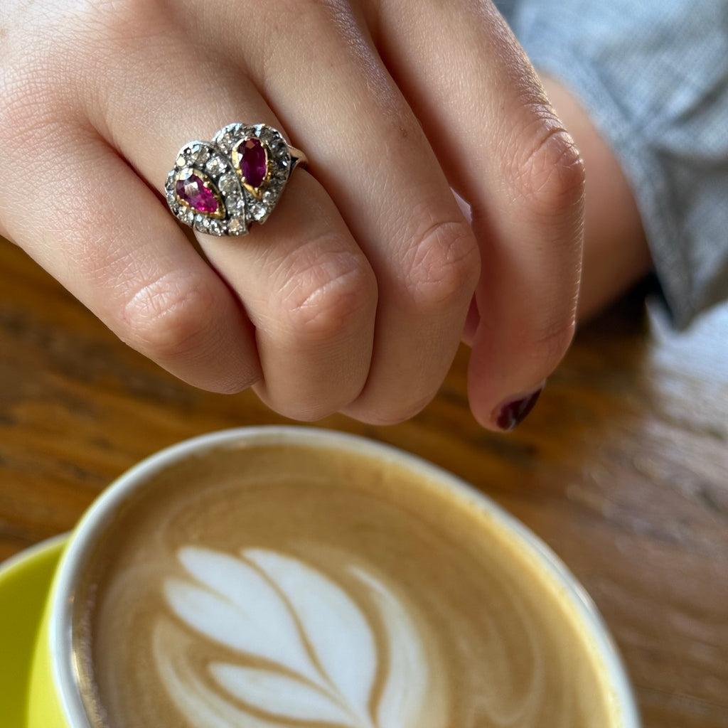 Victorian Double Heart Ruby Ring