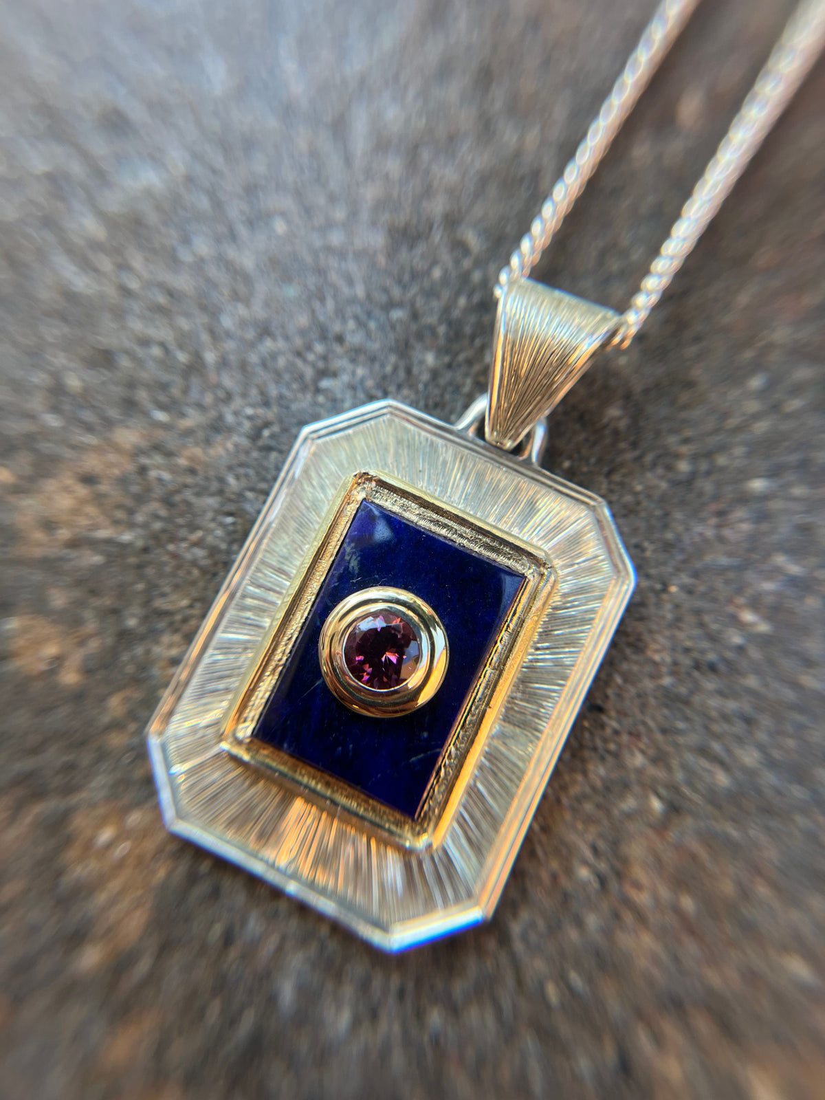 Duffy Garnet, Lapis, Gold & Silver Pendant
