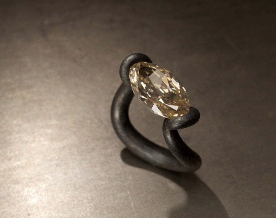 Leen Heyne 5.07 Carat Moval Cut Champagne Diamond Ring