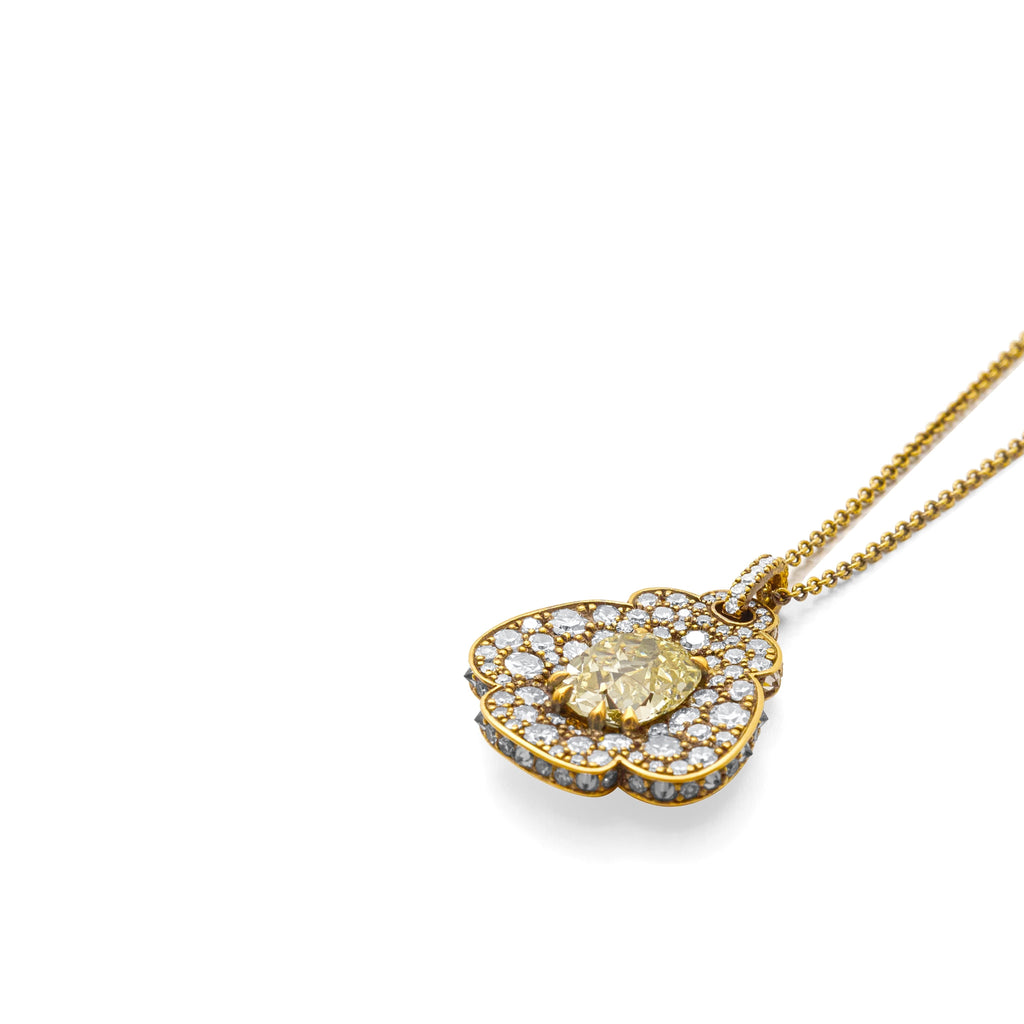 Andrea Capello Flower Pendant with Fancy Yellow Old Mine Cut Diamond