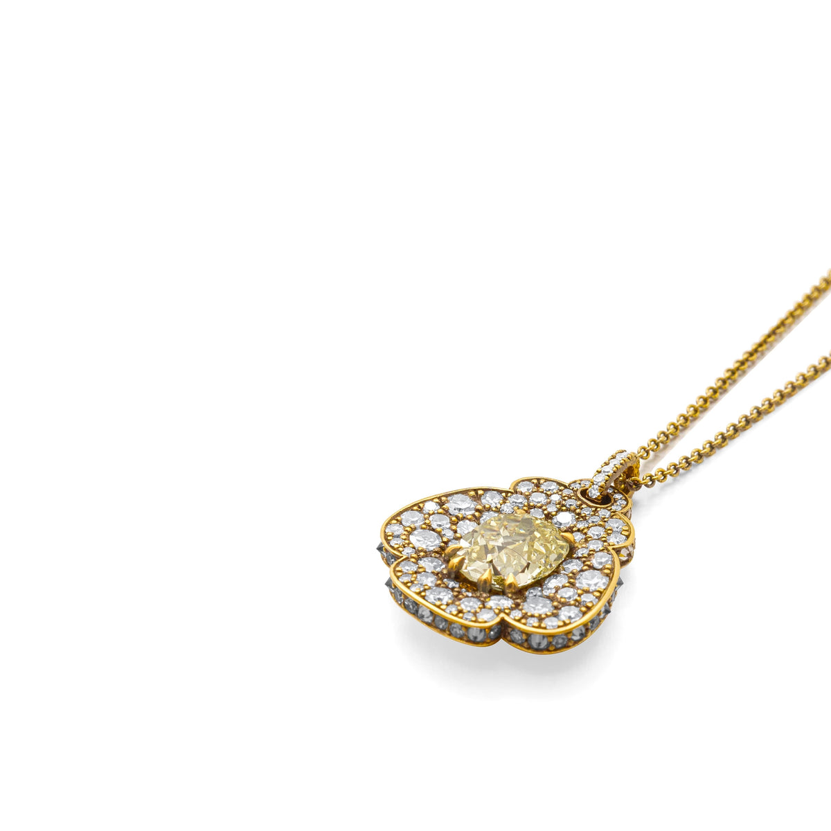 Andrea Capello Flower Pendant with Fancy Yellow Old Mine Cut Diamond