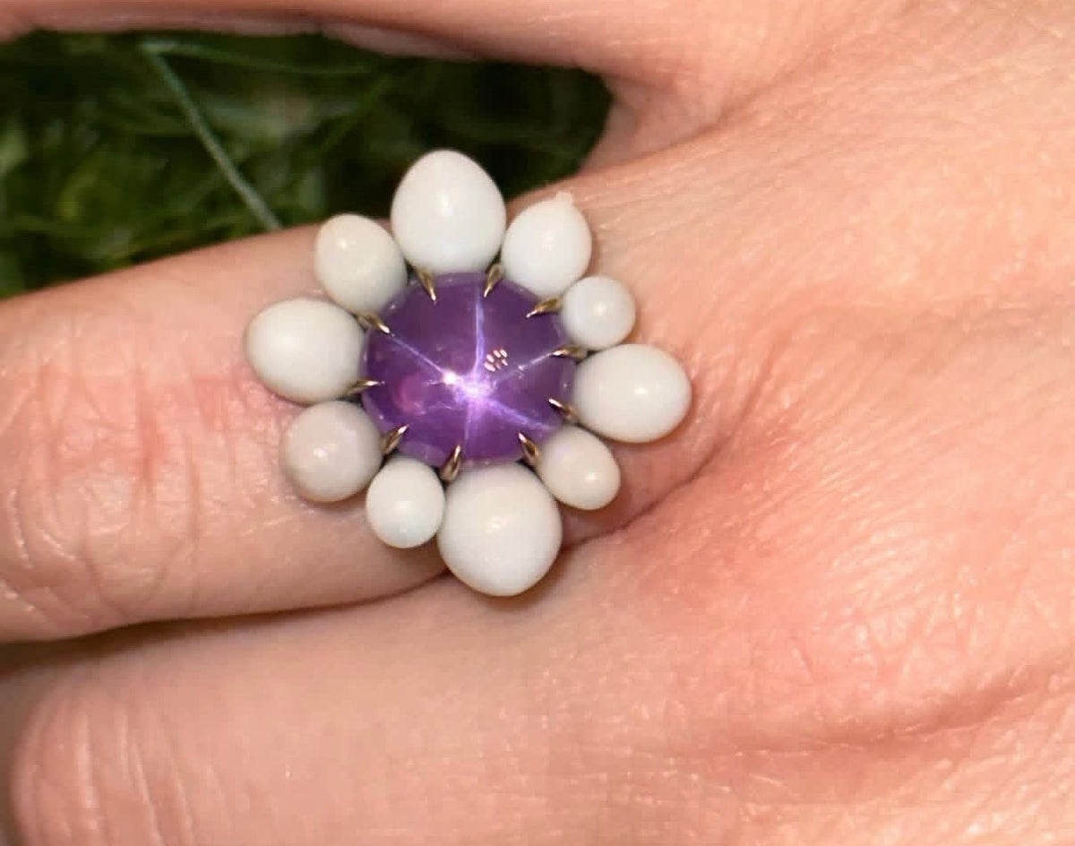 Andrea Capello Star Sapphire and Natural Pearl Ring
