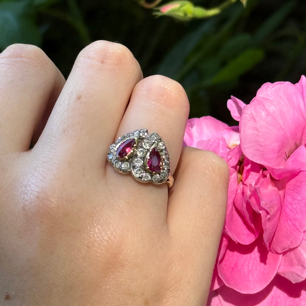 Victorian Double Heart Ruby Ring