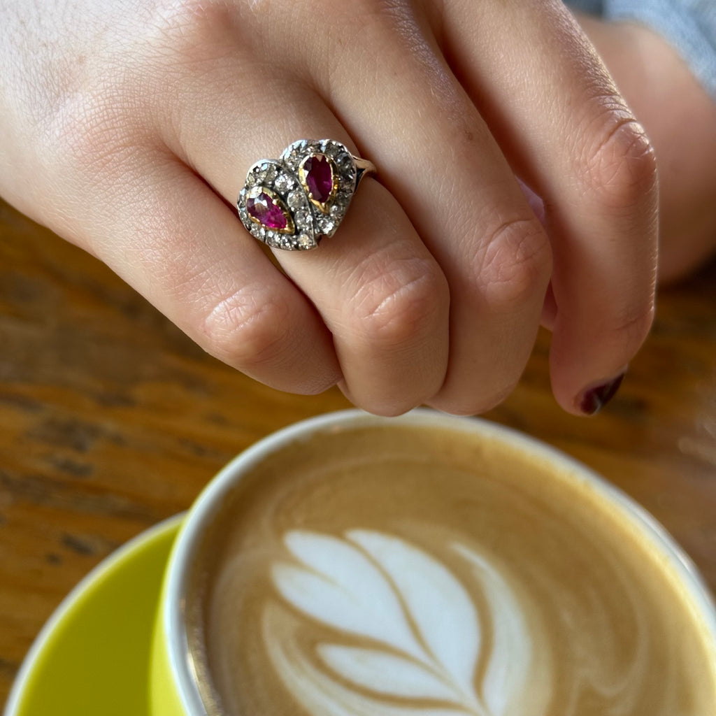 Victorian Double Heart Ruby Ring