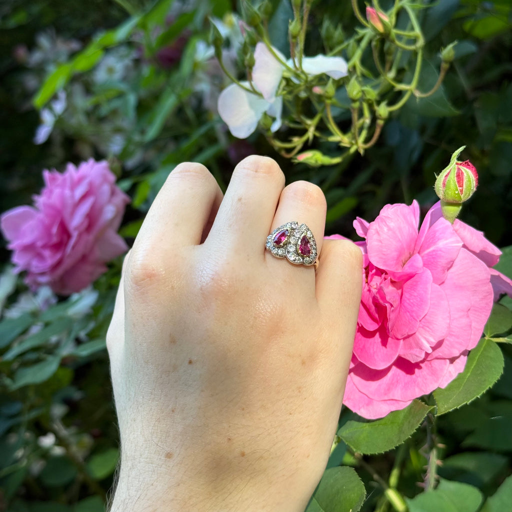 Victorian Double Heart Ruby Ring