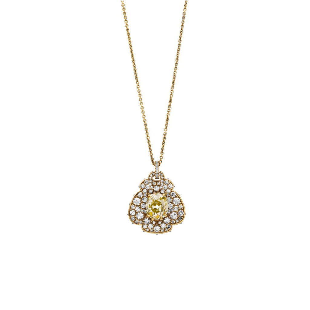 Andrea Capello Flower Pendant with Fancy Yellow Old Mine Cut Diamond