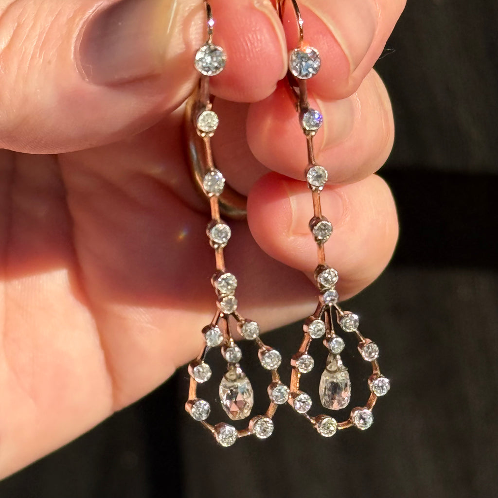 Antique Edwardian Briolette Diamond Earrings