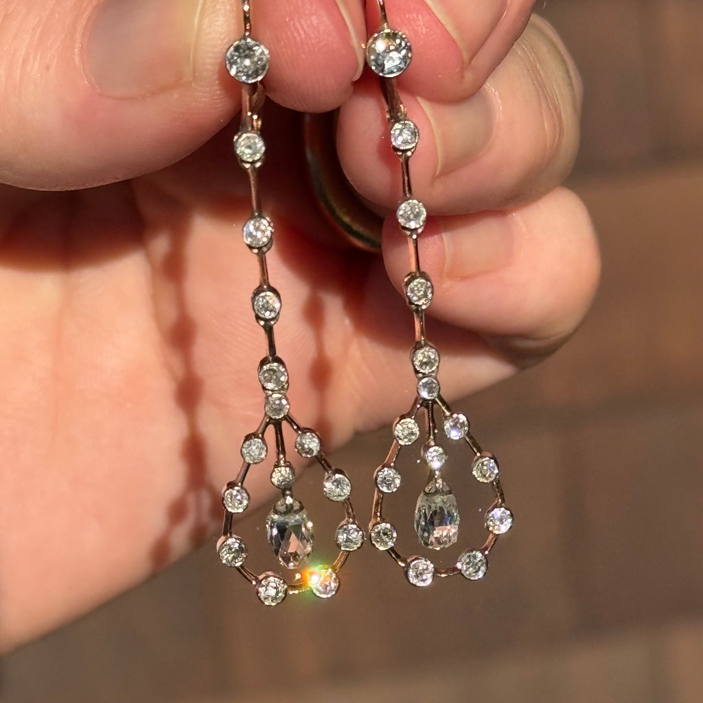 Antique Edwardian Briolette Diamond Earrings