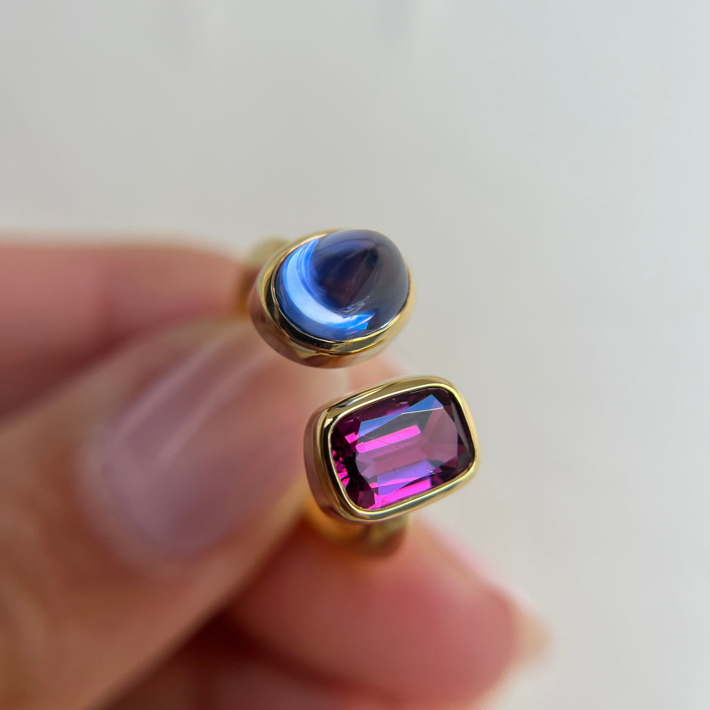 Thesis Untreated Ruby and Sapphire Toi et Moi Ring
