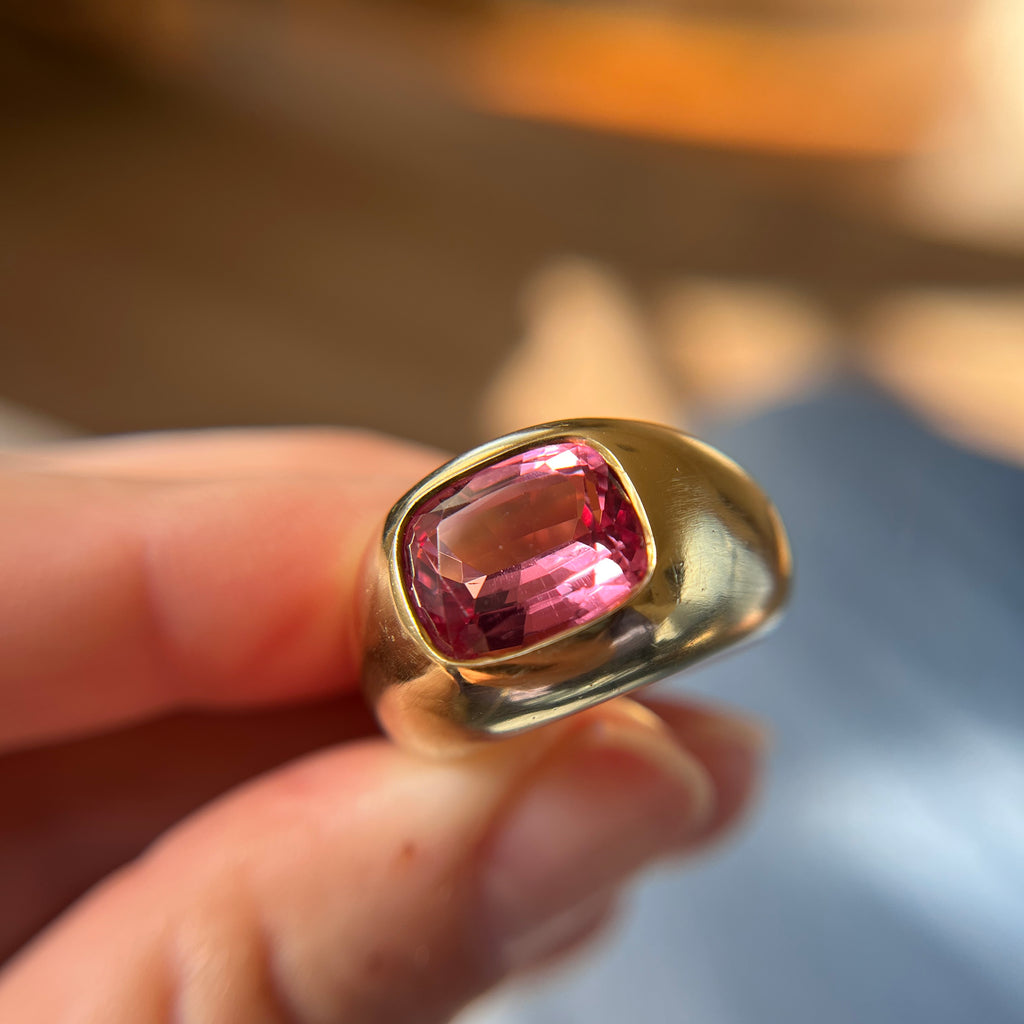 Thesis Pink Cushion Cut Spinel Signet Ring