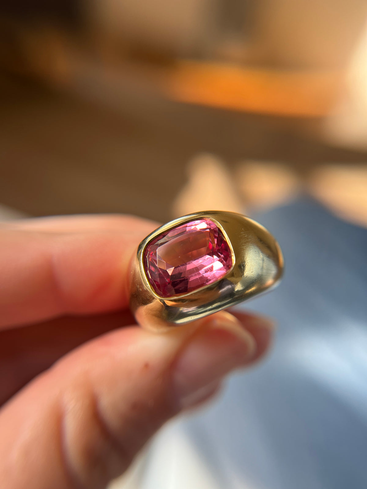 Thesis Pink Cushion Cut Spinel Signet Ring