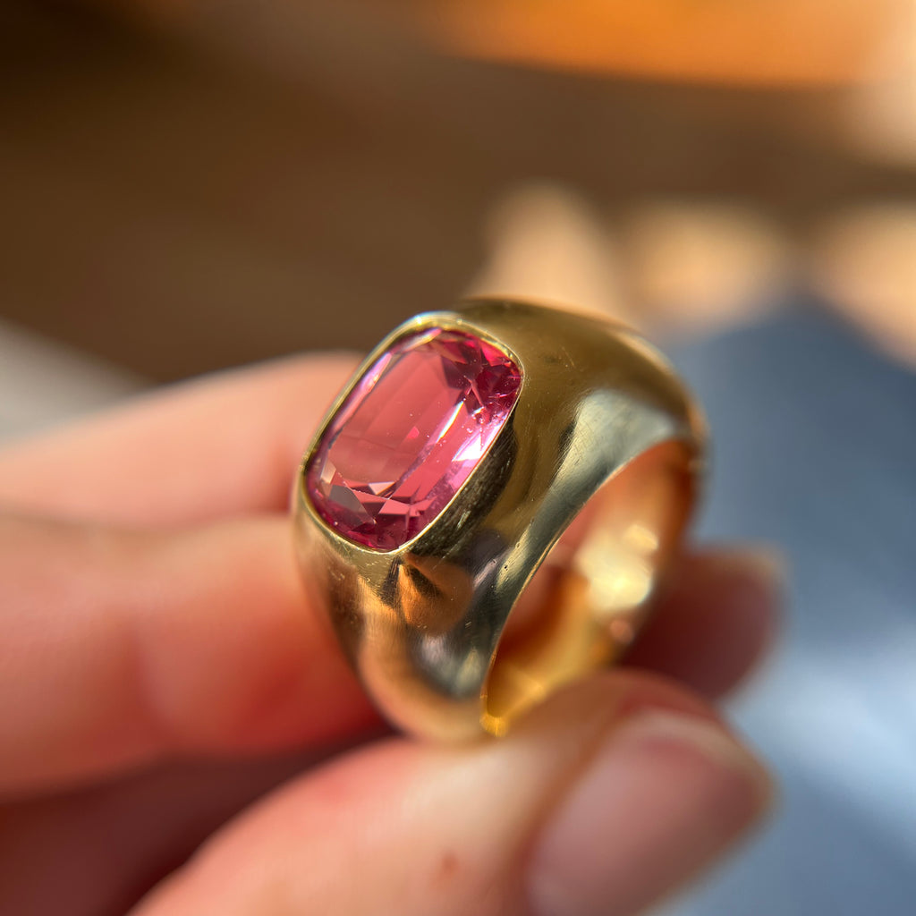Thesis Pink Cushion Cut Spinel Signet Ring