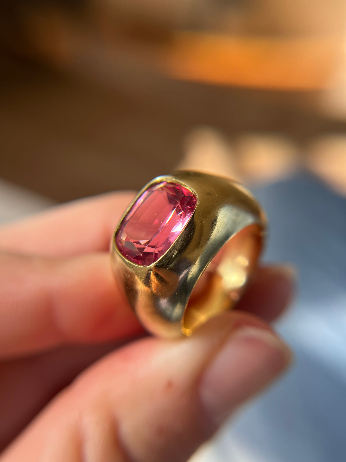 Thesis Pink Cushion Cut Spinel Signet Ring