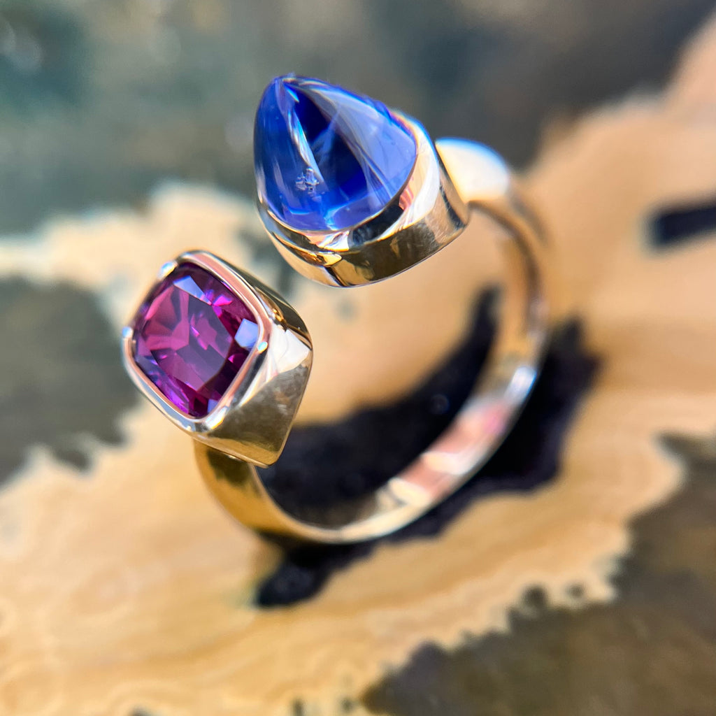 Thesis Untreated Ruby and Sapphire Toi et Moi Ring