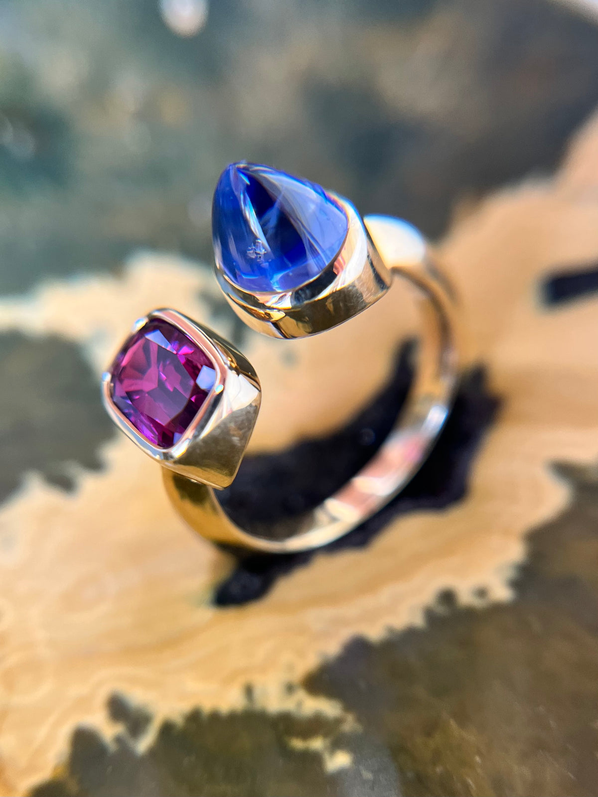 Thesis Untreated Ruby and Sapphire Toi et Moi Ring