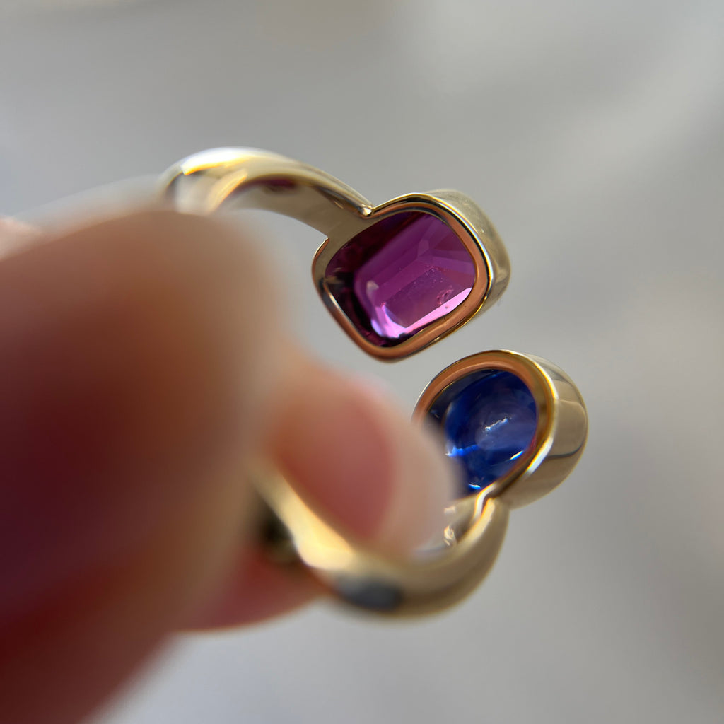 Thesis Untreated Ruby and Sapphire Toi et Moi Ring
