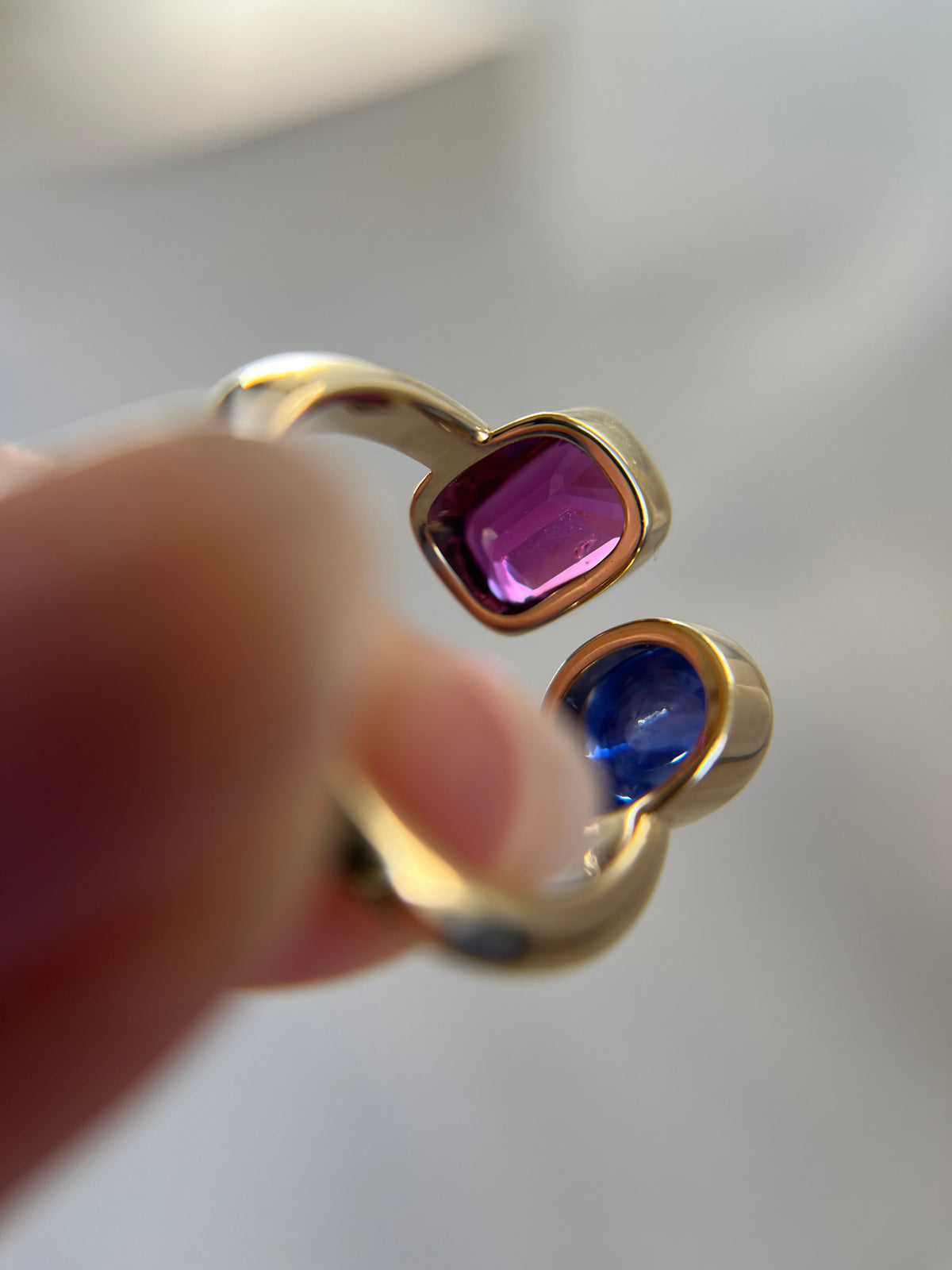 Thesis Untreated Ruby and Sapphire Toi et Moi Ring