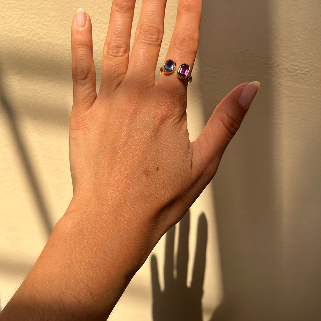 Thesis Untreated Ruby and Sapphire Toi et Moi Ring