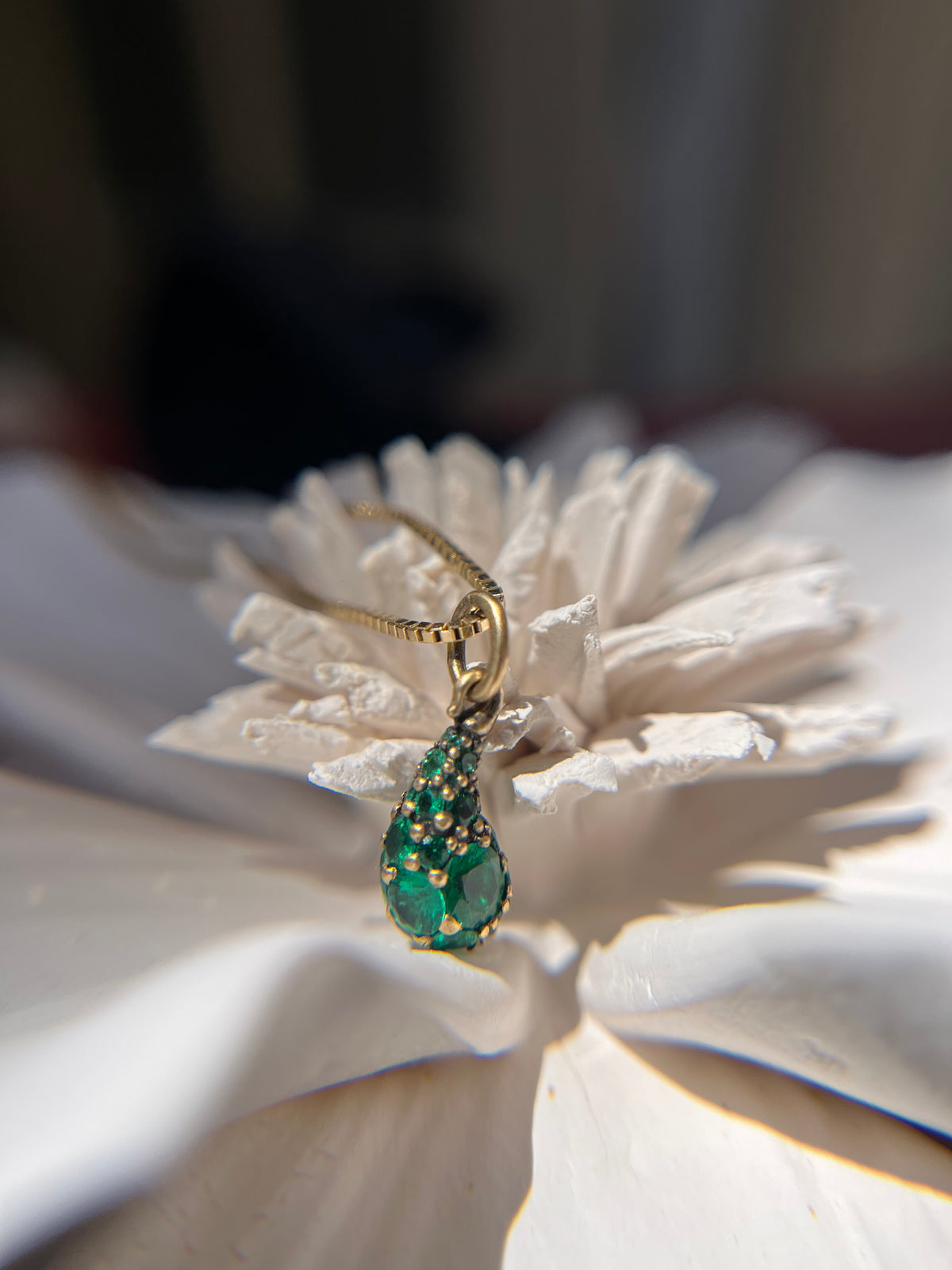 Andrea Capello Pavé Emerald Droplet Pendant