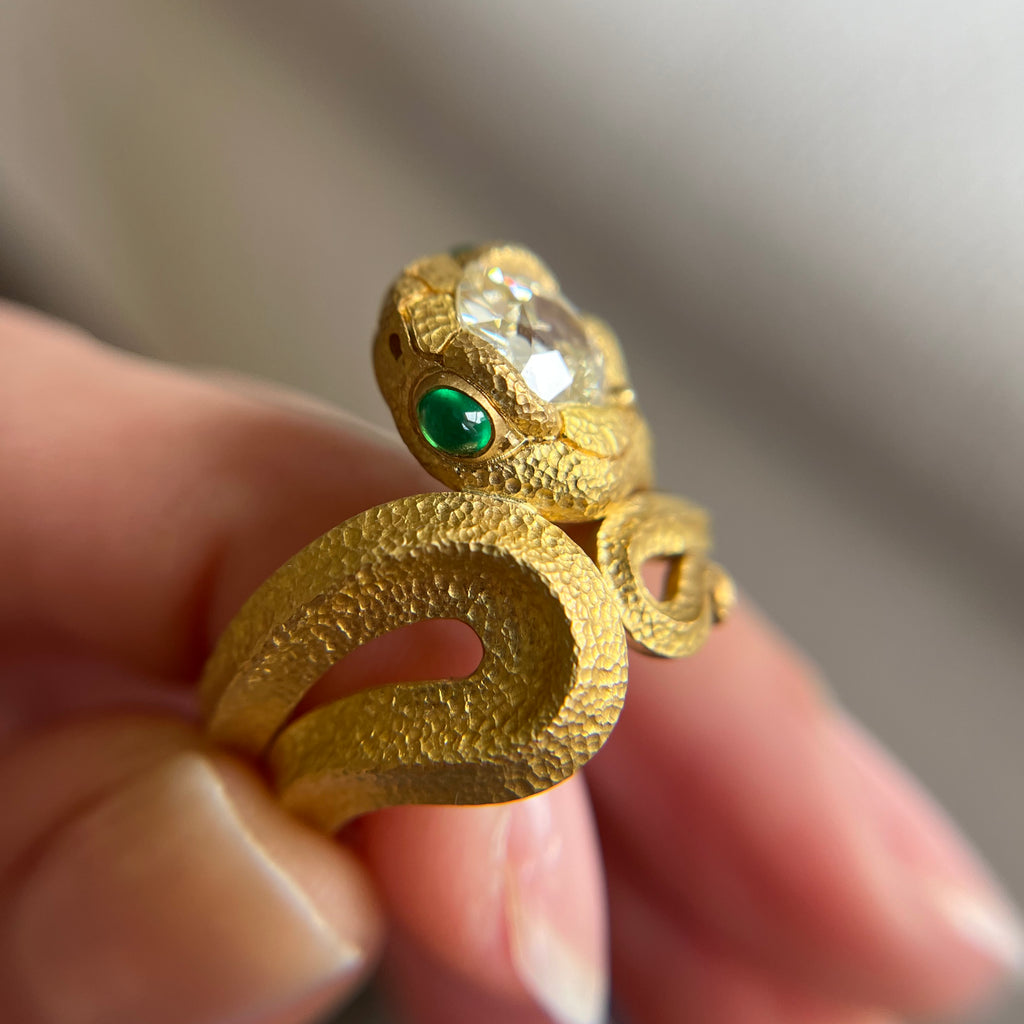 Andrea Capello 22 Karat Gold Antique Diamond Snake Ring