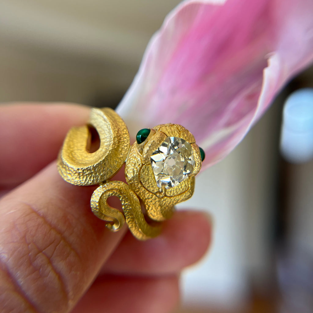Andrea Capello 22 Karat Gold Antique Diamond Snake Ring