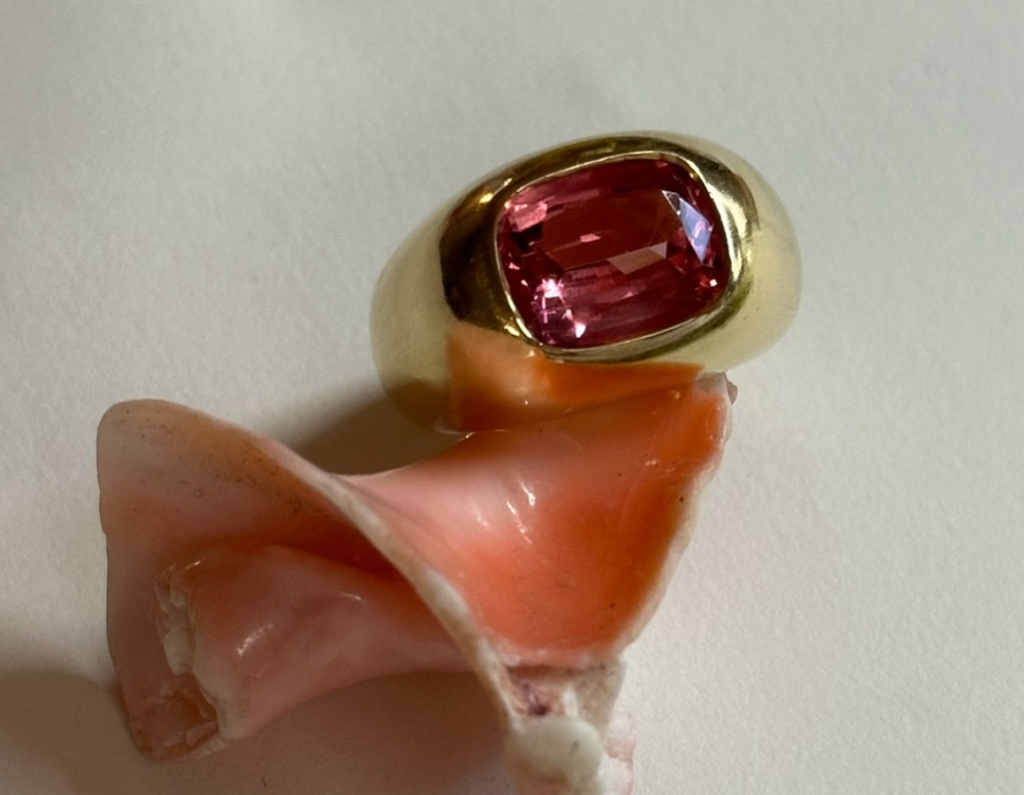 Thesis Pink Cushion Cut Spinel Signet Ring