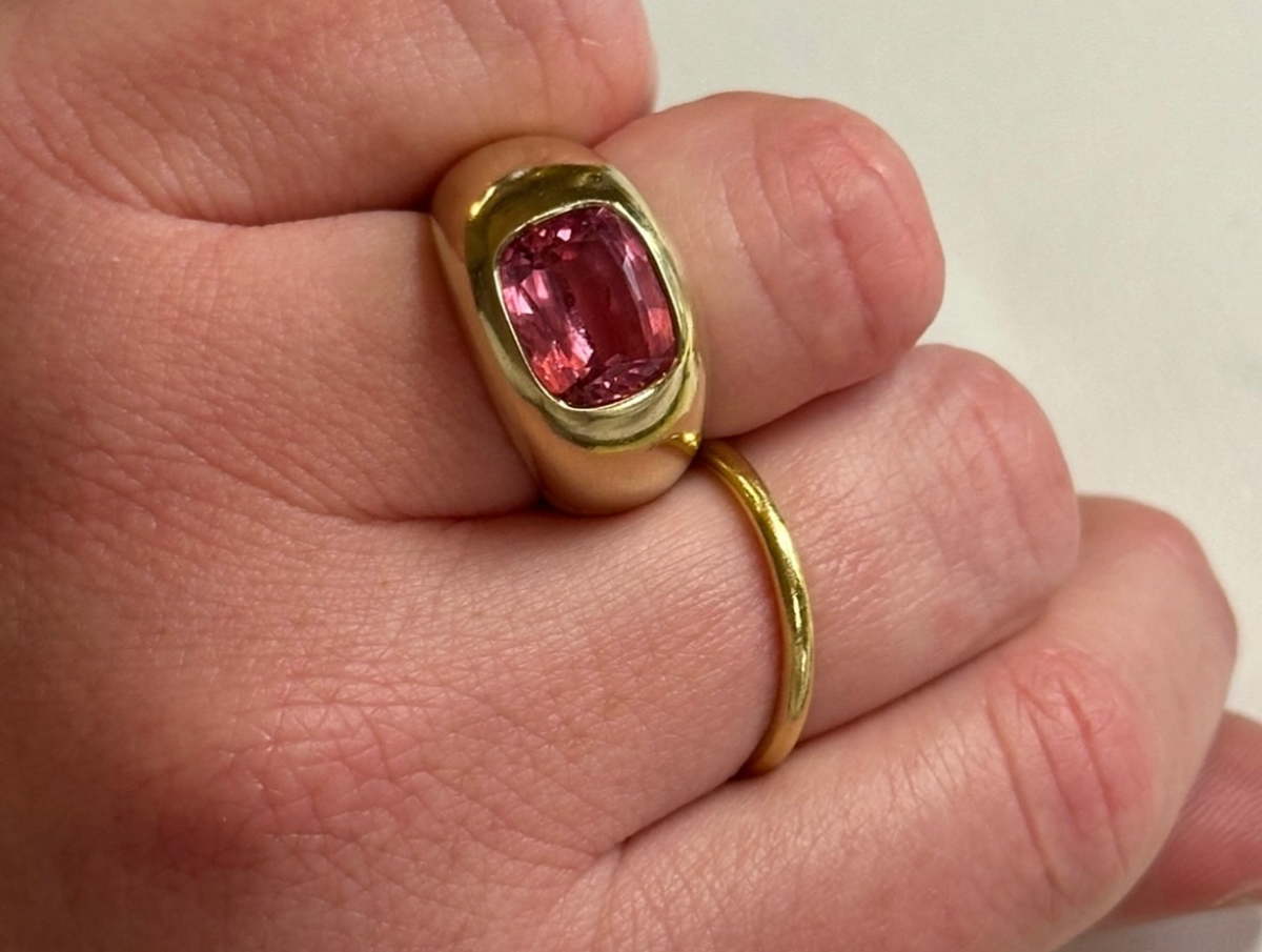 Thesis Pink Cushion Cut Spinel Signet Ring