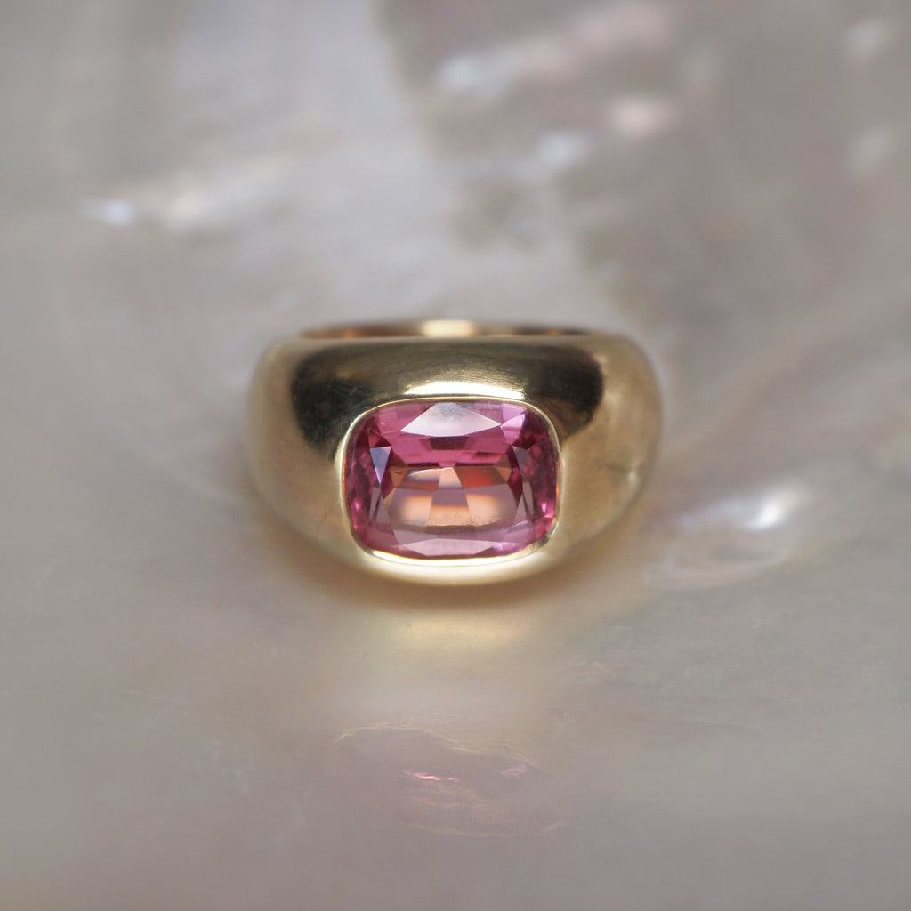 Thesis Pink Cushion Cut Spinel Signet Ring