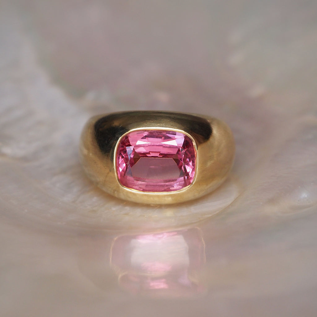 Thesis Pink Cushion Cut Spinel Signet Ring
