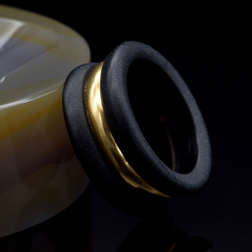 Vintage French 18 Karat Gold and Hardwood Ring