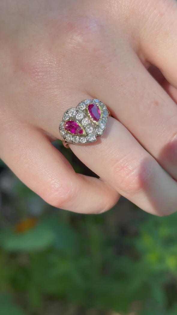 Victorian Double Heart Ruby Ring