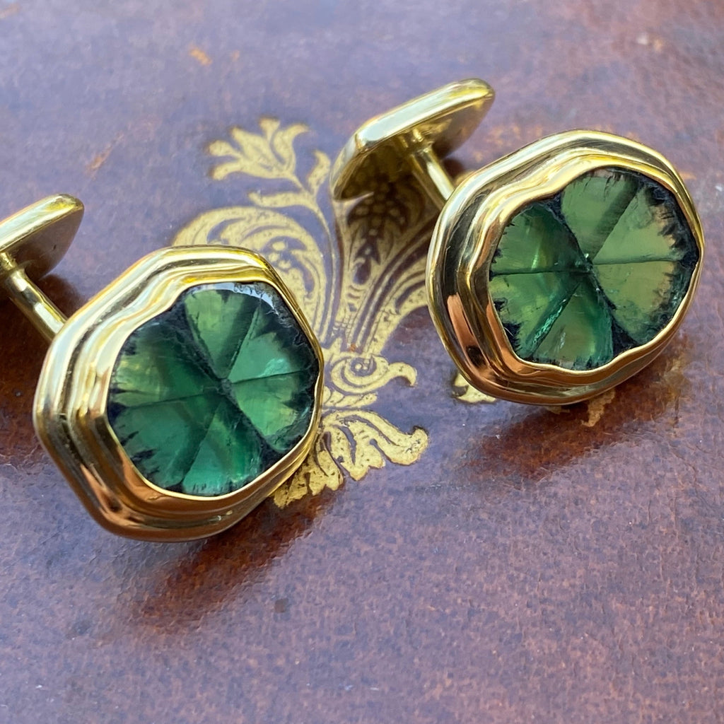 Colombian Trapiche Emerald Cuff Links