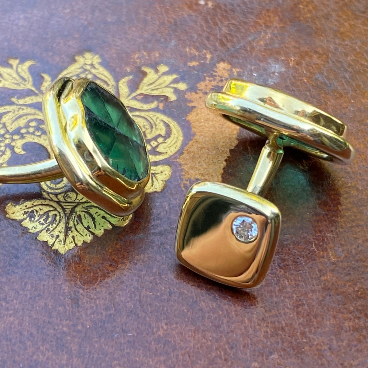 Colombian Trapiche Emerald Cuff Links