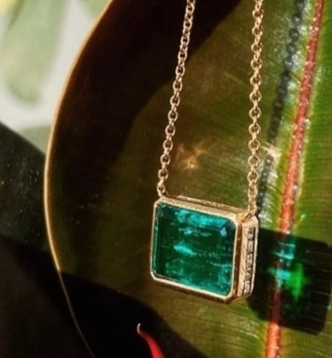 Colombian Emerald Pendant with Convertible Diamond Lariat and Ring