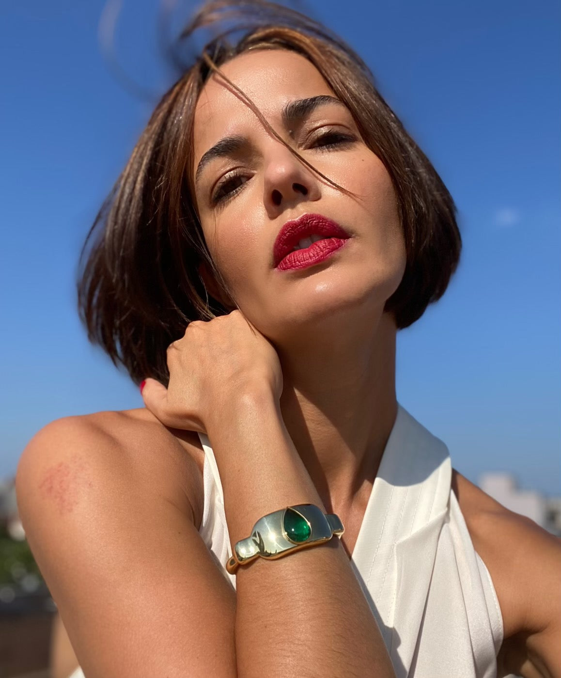 Colombian Emerald Cabochon Cuff Bracelet