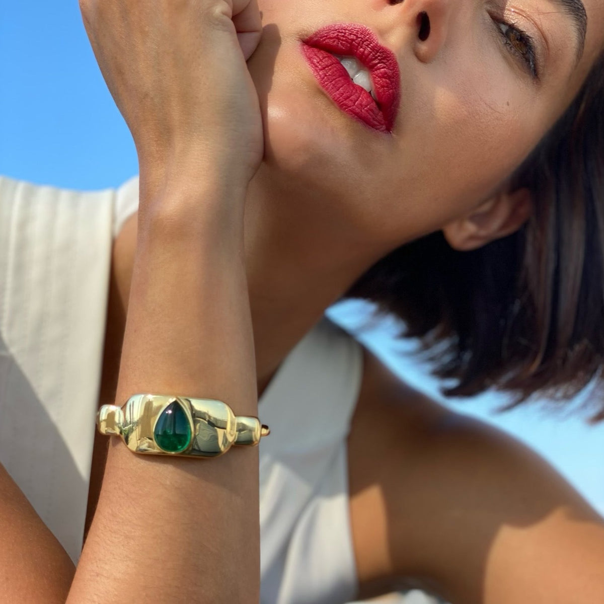 Colombian Emerald Cabochon Cuff Bracelet