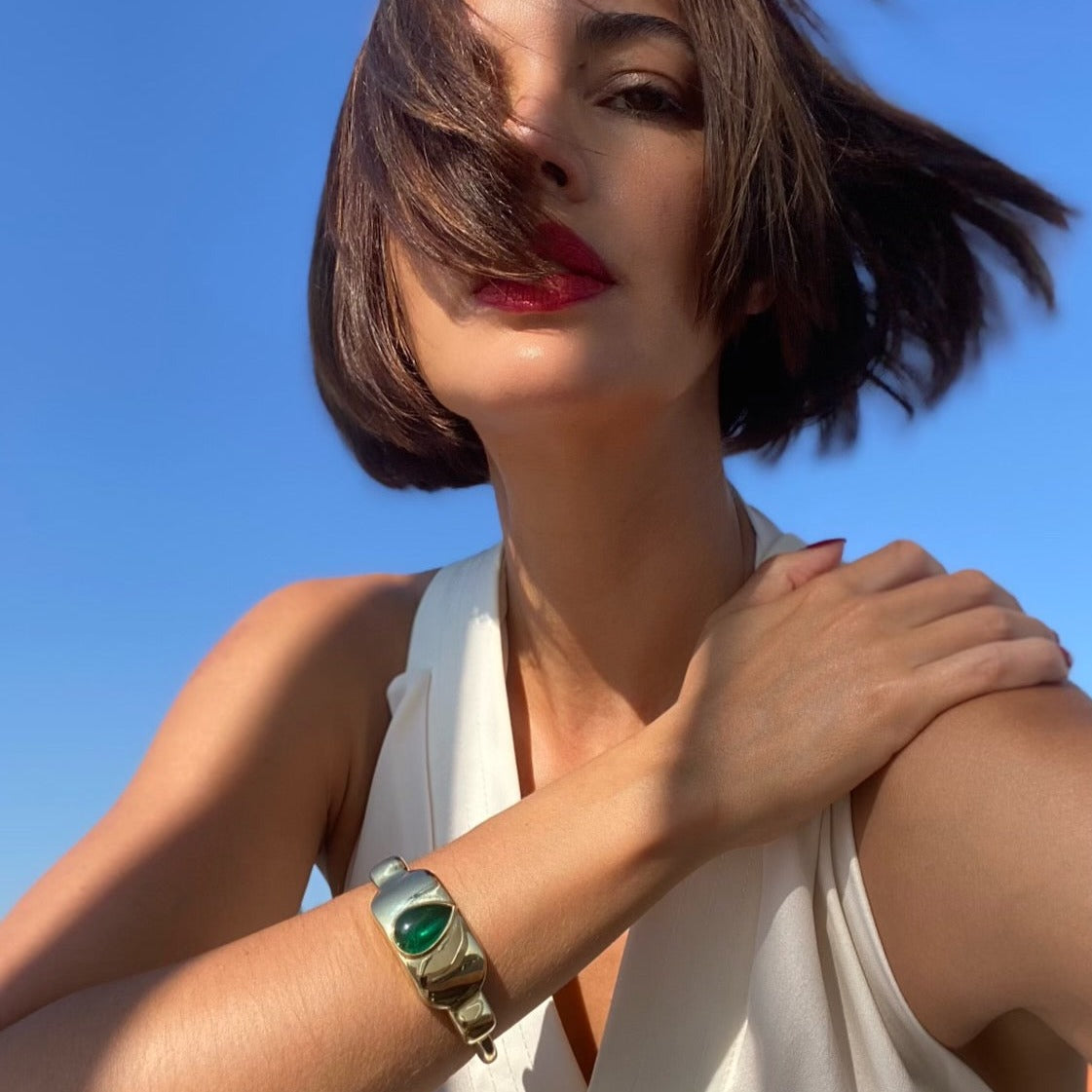 Colombian Emerald Cabochon Cuff Bracelet