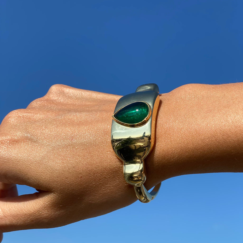 Colombian Emerald Cabochon Cuff Bracelet