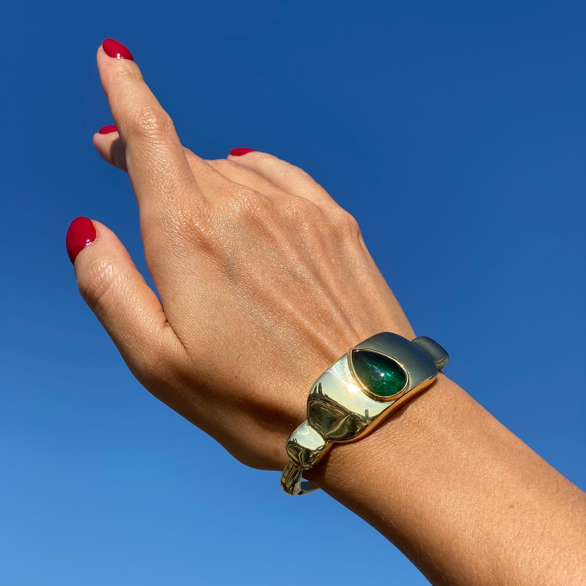 Colombian Emerald Cabochon Cuff Bracelet