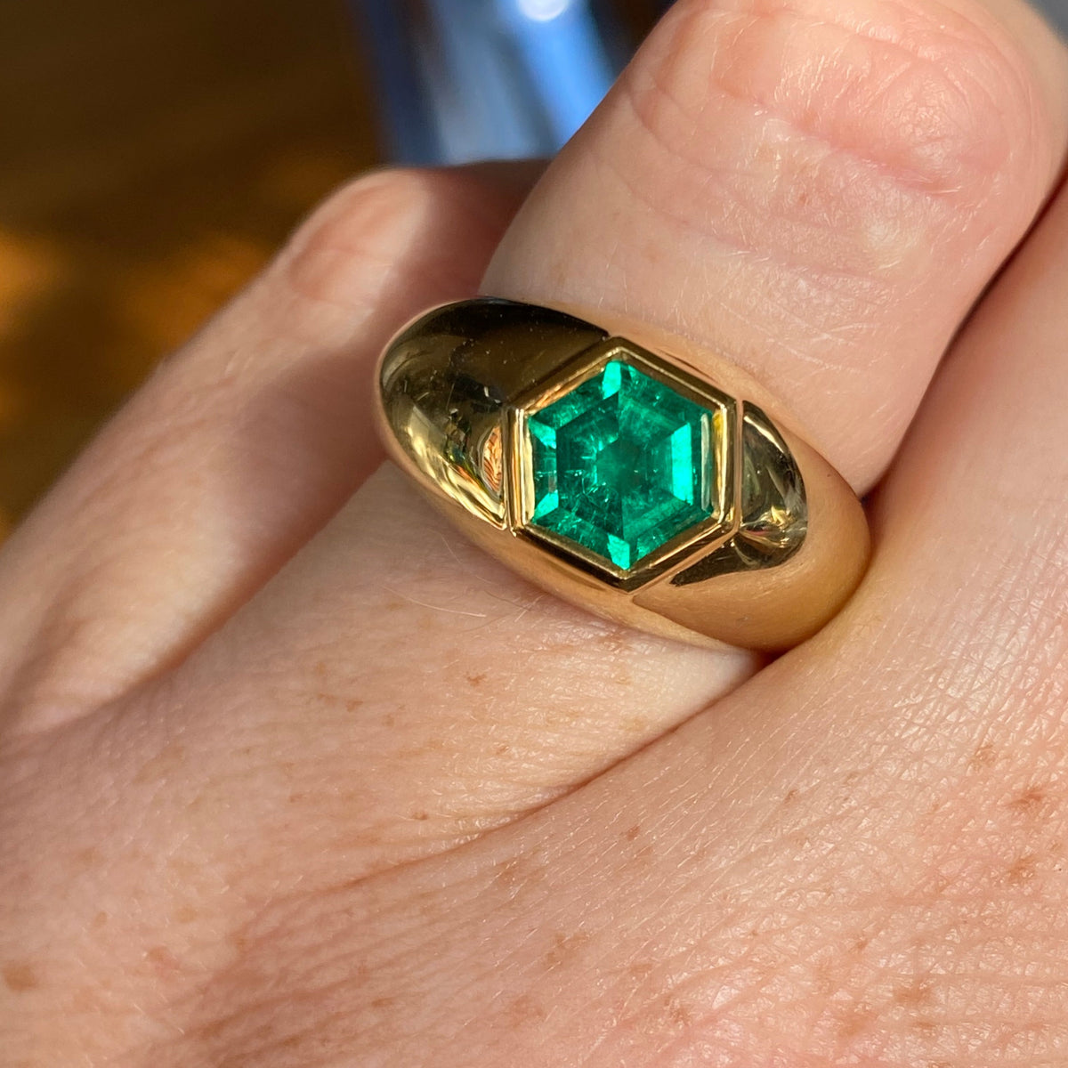 Colombian Emerald Hexagonal Signet Ring
