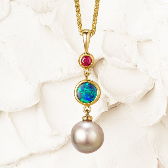 Amici Pendant - Opal, Pearl and Ruby